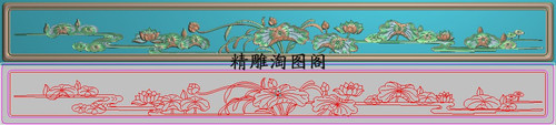 精雕图灰度图浮雕沙发罗汉床背上花横条长围板顶板荷花莲花693x75