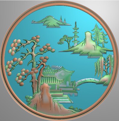 新款圆山水精雕图jdp浮雕图精品山水餐椅圆背板松房子118x118