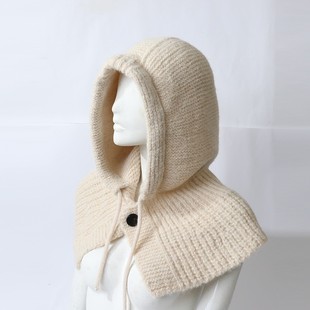 简约纯色巴拉克拉帽冬季新款休闲保暖帽子披肩一体护耳针织套uj95
