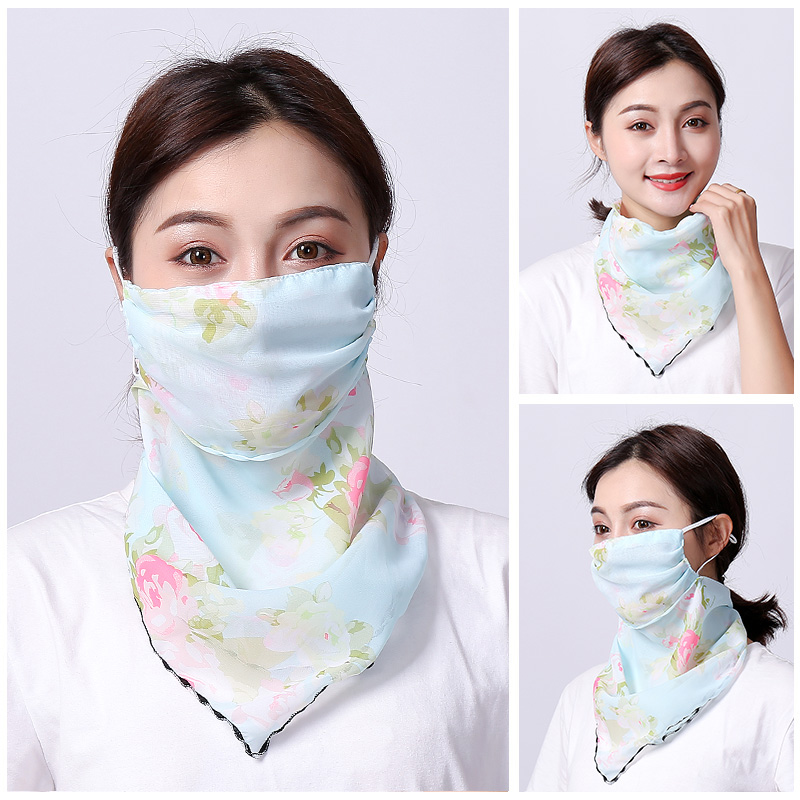 3围巾女春秋薄百变多功能雪纺围脖护颈丝巾夏季防晒面纱遮全脸纱巾