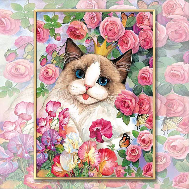 玫瑰布偶猫diy数字油画卡通动漫解压手工填色可爱萌宠手绘ins定制