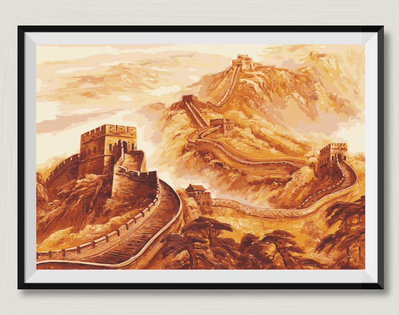 数字油画diy手工填色客厅装饰画私人手绘填色大幅万里长城油彩画