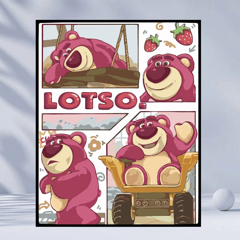 diy数字油画手工手绘填色儿童动画动漫卡通简易涂鸦ins挂画草莓熊