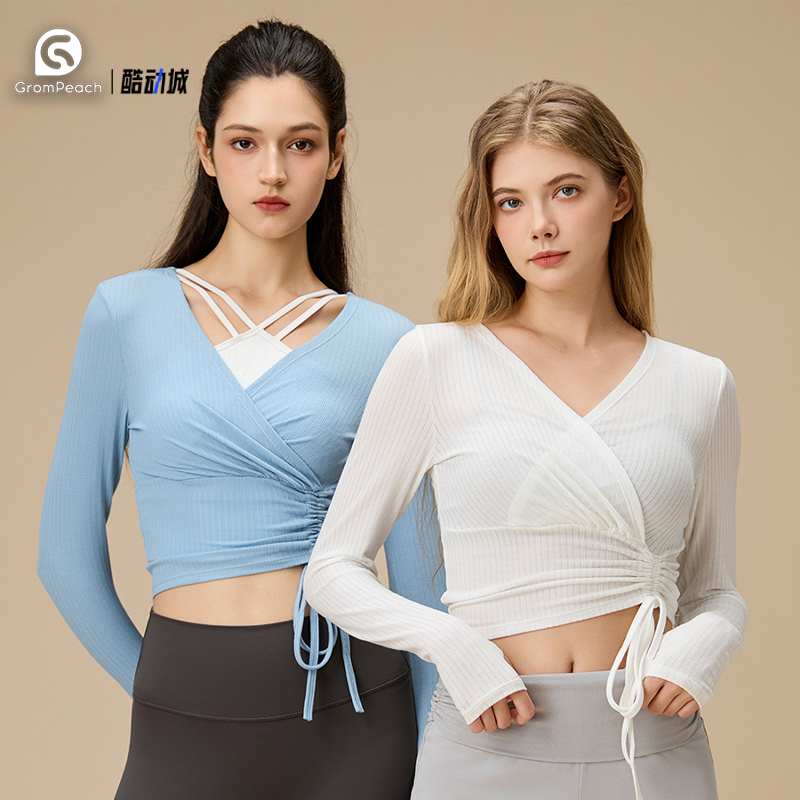 瑜伽上衣交叉褶皱瑜伽服