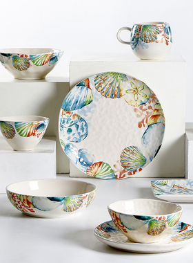 OMK海洋风格陶瓷碗创意釉下彩家用米饭碗组合个性大汤碗和面盆