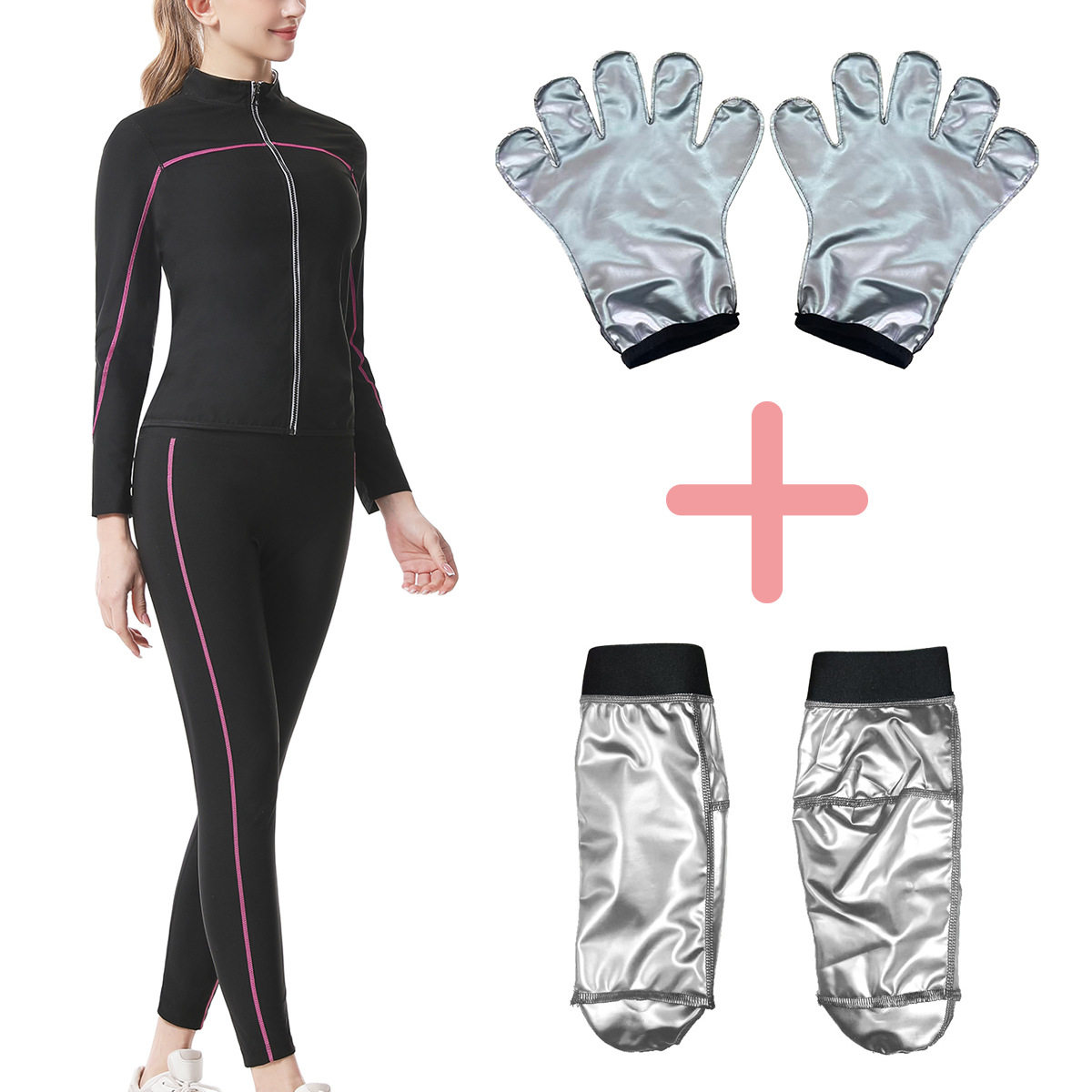 跨境塑身衣爆汗高腰收腹裤瑜伽服套装运动发汗拉链长袖健身闷汗服