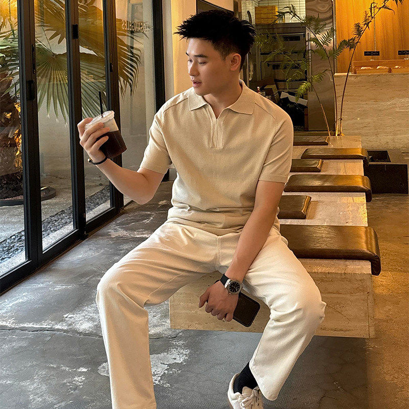 Brangdy意大利老钱风休闲针织polo衫男夏季短袖t恤美式收腰半袖