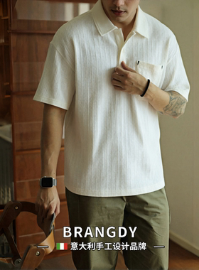Brangdy意大利POLO衫男短袖新款夏季白色翻领t恤凉感条纹半袖上衣