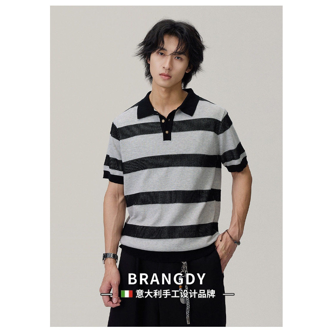 Brangdy意大利轻奢老钱风翻领POLO衫男款夏季新款短袖针织休闲T恤