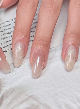 高级感指尖气质极光渐变氛围裸色感珠光醋酸手工美甲穿戴甲椭圆形