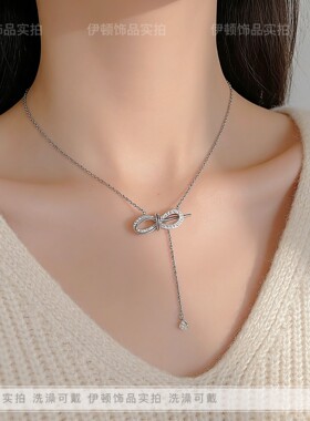 洗澡可戴钛钢不掉色蝴蝶结锁骨链