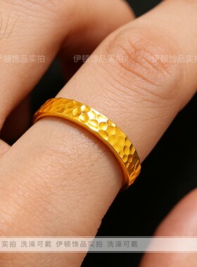 古法锤纹钛钢不掉色素圈戒指