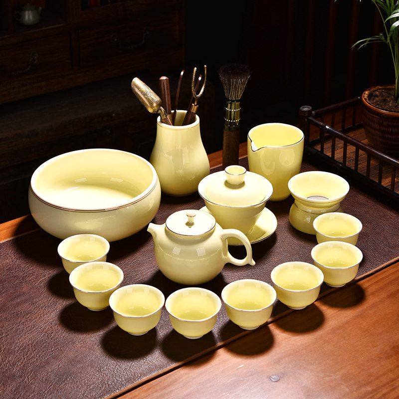2026新款轻奢宝石黄羊脂玉功夫茶具套装家用高档礼盒中式泡茶差距