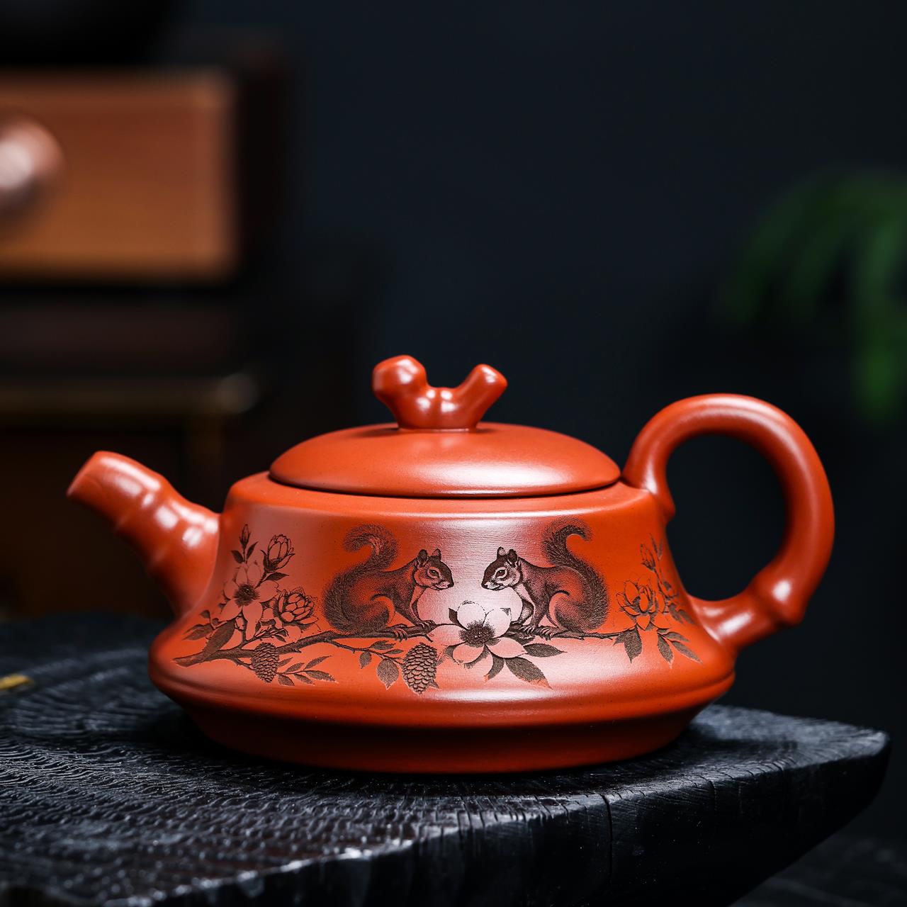 一品竹两只松鼠手绘陶瓷茶具居家品茗轻奢雅致功夫茶器茶道雅致套