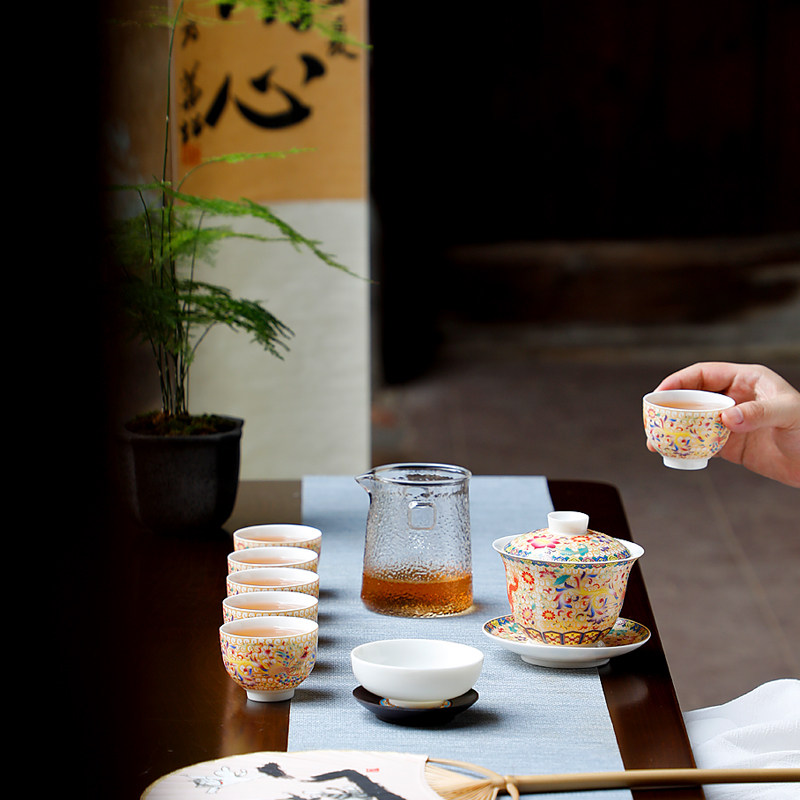 珐琅彩功夫茶具套装2026新款轻奢高档高端大气个人专用家用喝茶杯