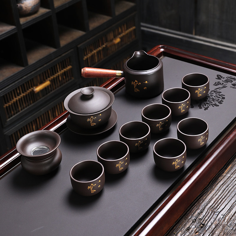 功夫茶具套装 2026 新款年轻人泡茶专用礼盒装刻花紫砂中式壶泡茶