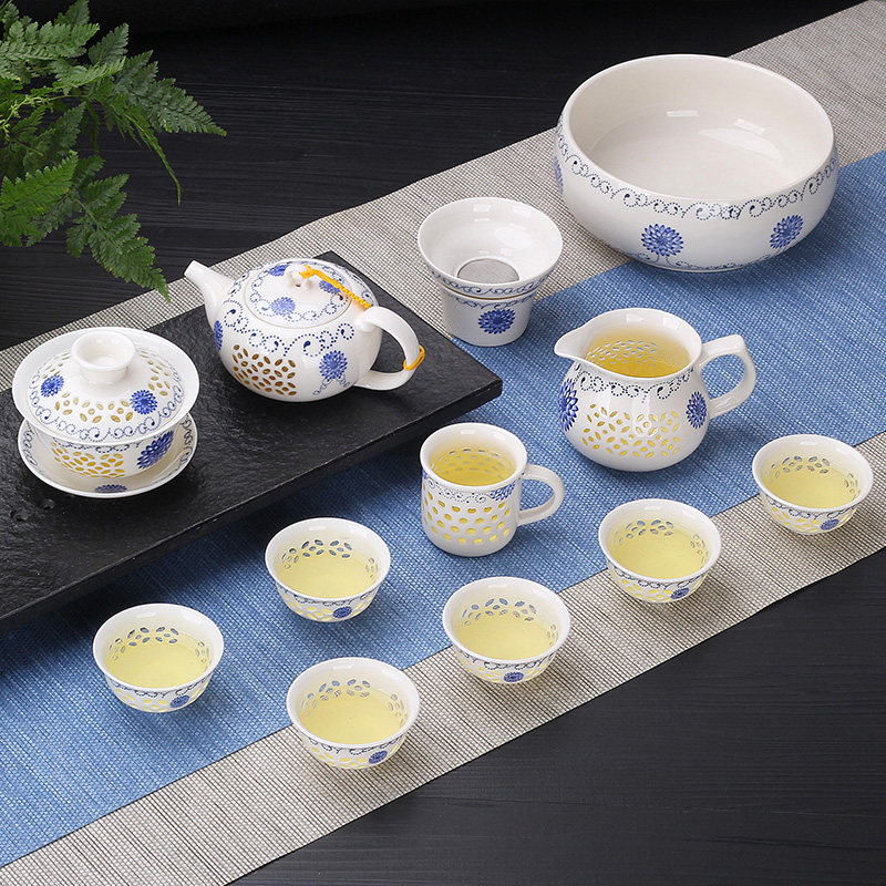整套玲珑镂空中式风工夫茶具