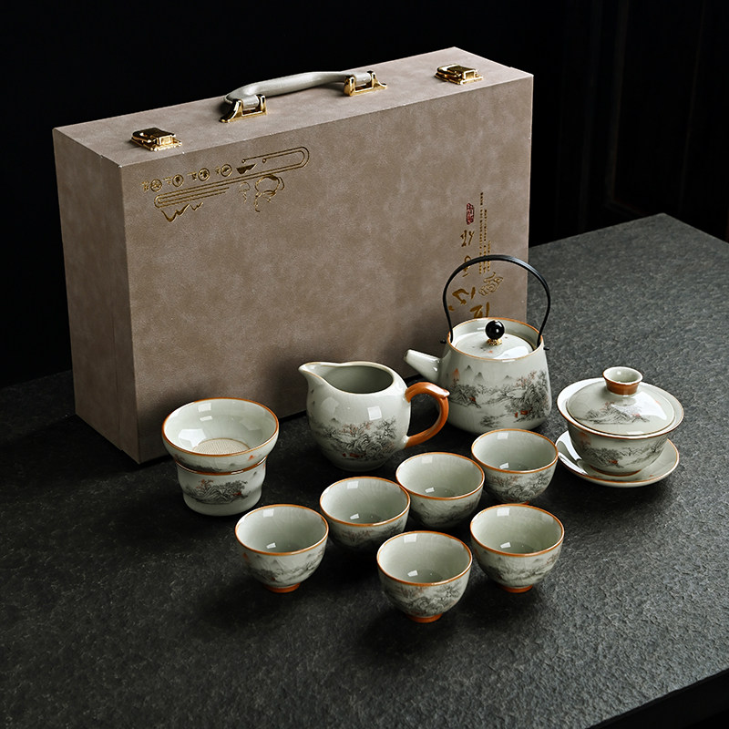 功夫茶具套装 2026 新款喝茶轻奢礼盒装提梁壶整套汝窑中式新中式