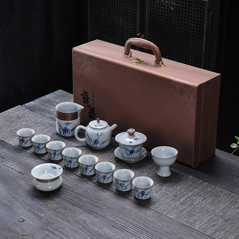 草木灰手绘功夫茶具套装2026新款轻奢高档高端大气年轻人茶杯整套