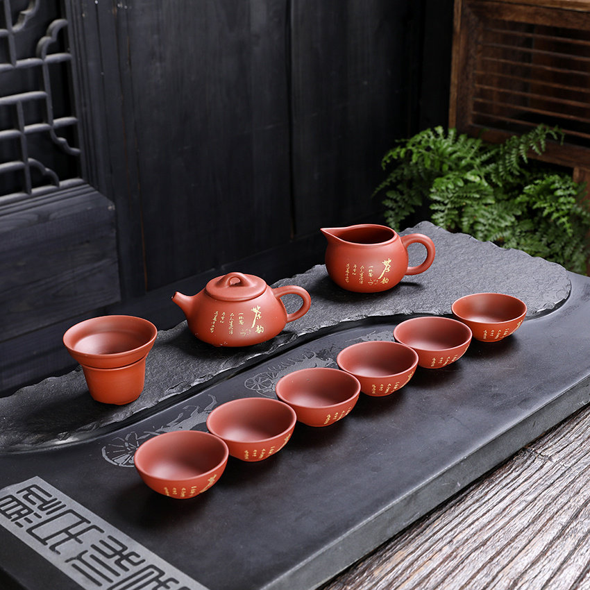 10头石瓢茶韵金色手绘陶瓷茶具居家品茗轻奢雅致功夫茶器茶道雅致