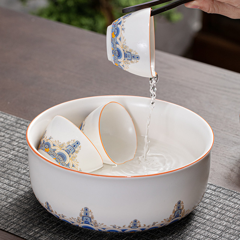 茶洗盆缸建水茶盂水洗茶杯功夫茶具配件用品稠光釉泡喝茶清洗工具