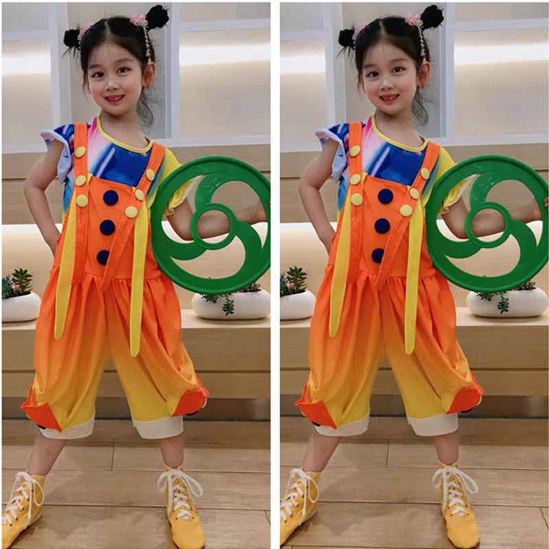 小荷风采小铁环演出服可爱彩色背带裤表演服儿童幼儿园舞蹈服套装