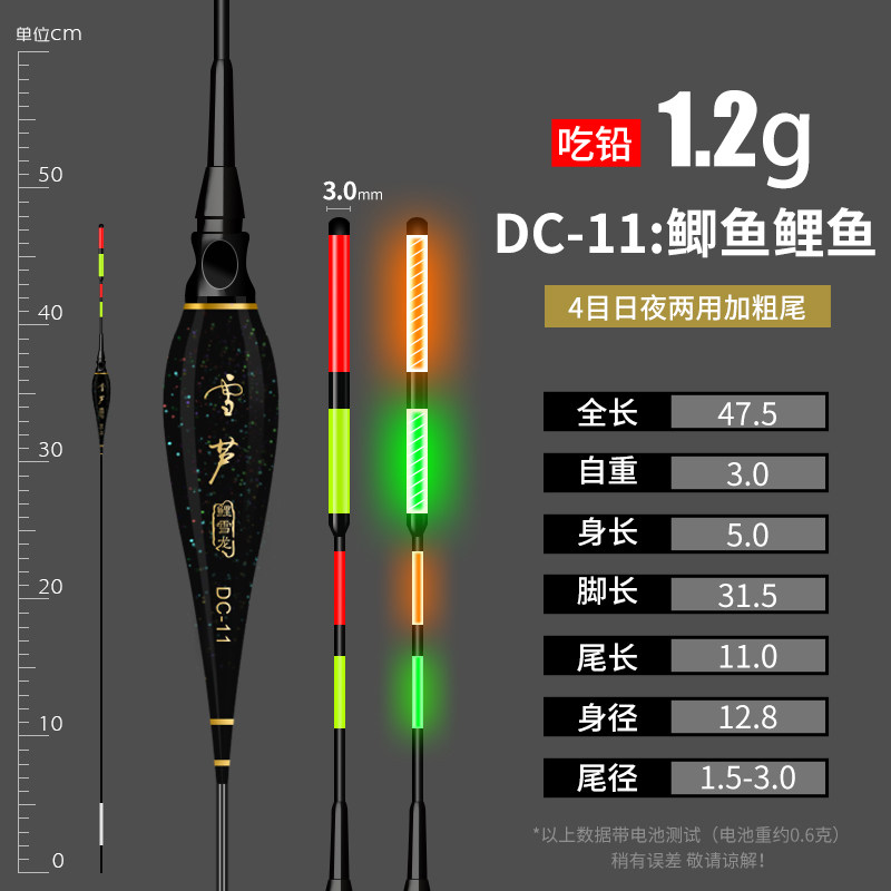 无铅自立夜光漂跑铅漂日夜两用加粗长脚短尾电子漂抗走水夜光鱼i.