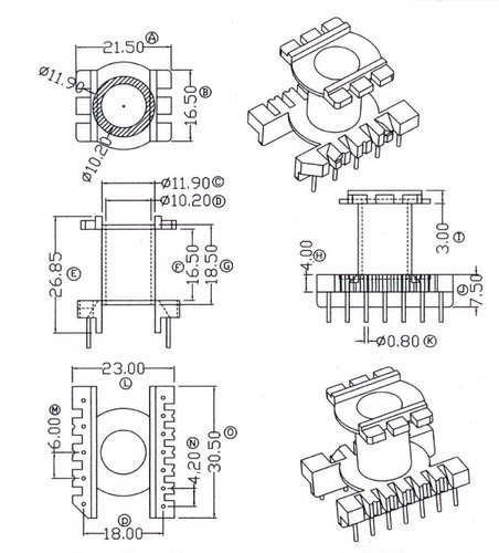 ER2928  EC2828高频变压器磁芯骨架 立式5+7针排距=18mm