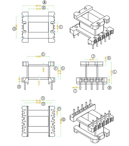 EE22-13高频变压器加宽骨架磁芯 立式5+5针 排距=17.5mm电源材料