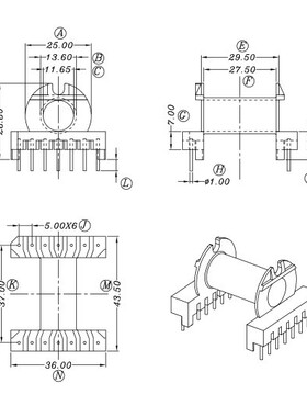 ER35 EC35高频变压器电木骨架PC44磁芯 卧式7+7针 排距37mm
