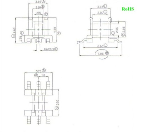 EE5.0高频变压器磁芯骨架贴片卧式3+3针