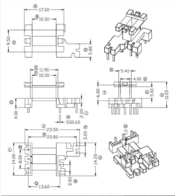 EF15加宽骨架立式3+2+2针高频变压器材料