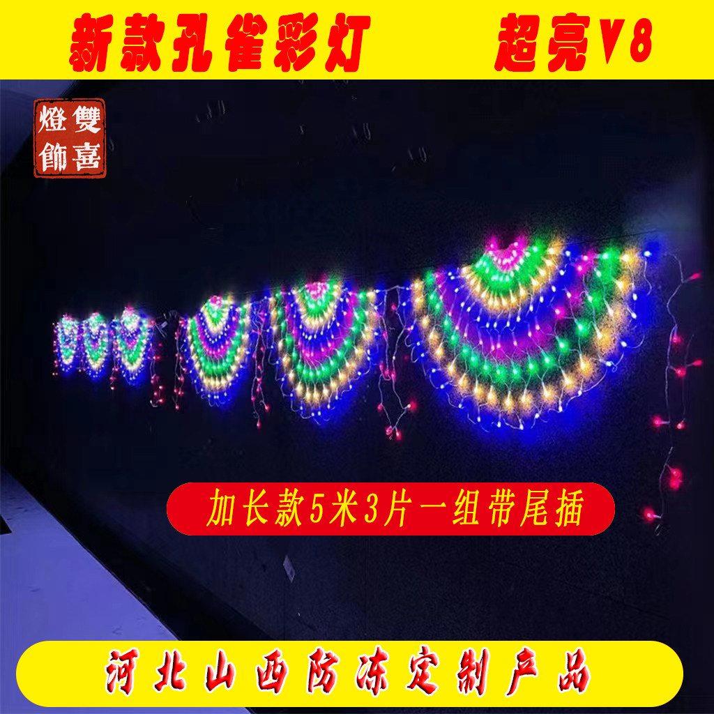 2026年新款LED孔雀开屏彩灯刺身一片式网灯 节日庭院装饰灯扇形灯
