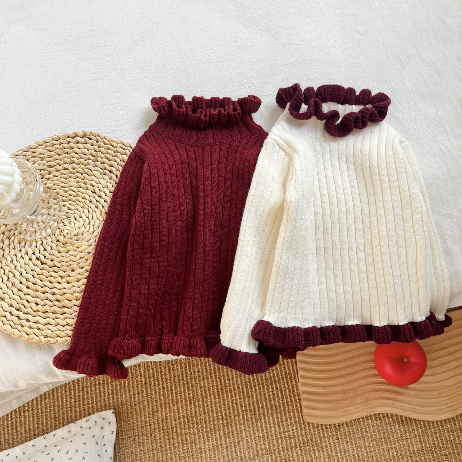 女童冬季针织打底衫洋气宝宝花边内搭毛衣甜美小女孩保暖百搭上衣