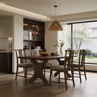 宋式美学黑胡桃木餐桌设计师同款白蜡木饭桌高端定制餐厅实木家具