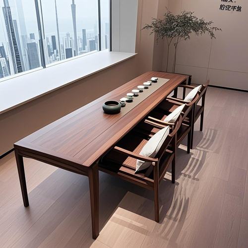 新中式禅意黑胡桃白蜡木茶桌椅组合高端酒店民宿办公室茶室泡茶桌