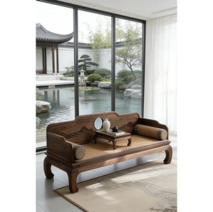 2026宋式 酒店民宿客厅榻床定制 美学禅意黑胡桃木罗汉床设计师同款