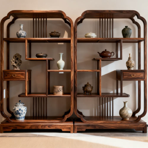 宋式美学黑胡桃木博古架白蜡木茶室高端定制设计师同款多宝阁书柜