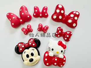 平底树脂公仔饰品点点红蝴蝶结奶油手机壳diy发饰配件装饰米妮KT