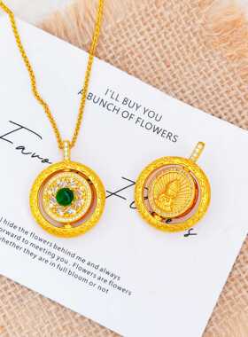 香港纪梵哲铜合金复古浮雕时来转运佛宝宝圆牌双面可转动吊坠伴手