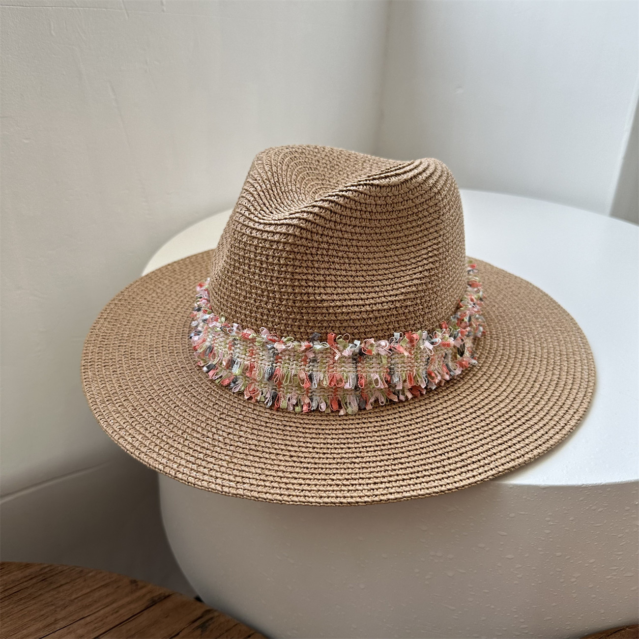 帽子女夏天出游沙滩帽海边遮阳防晒粉色草帽咖色宽沿英伦礼帽女潮