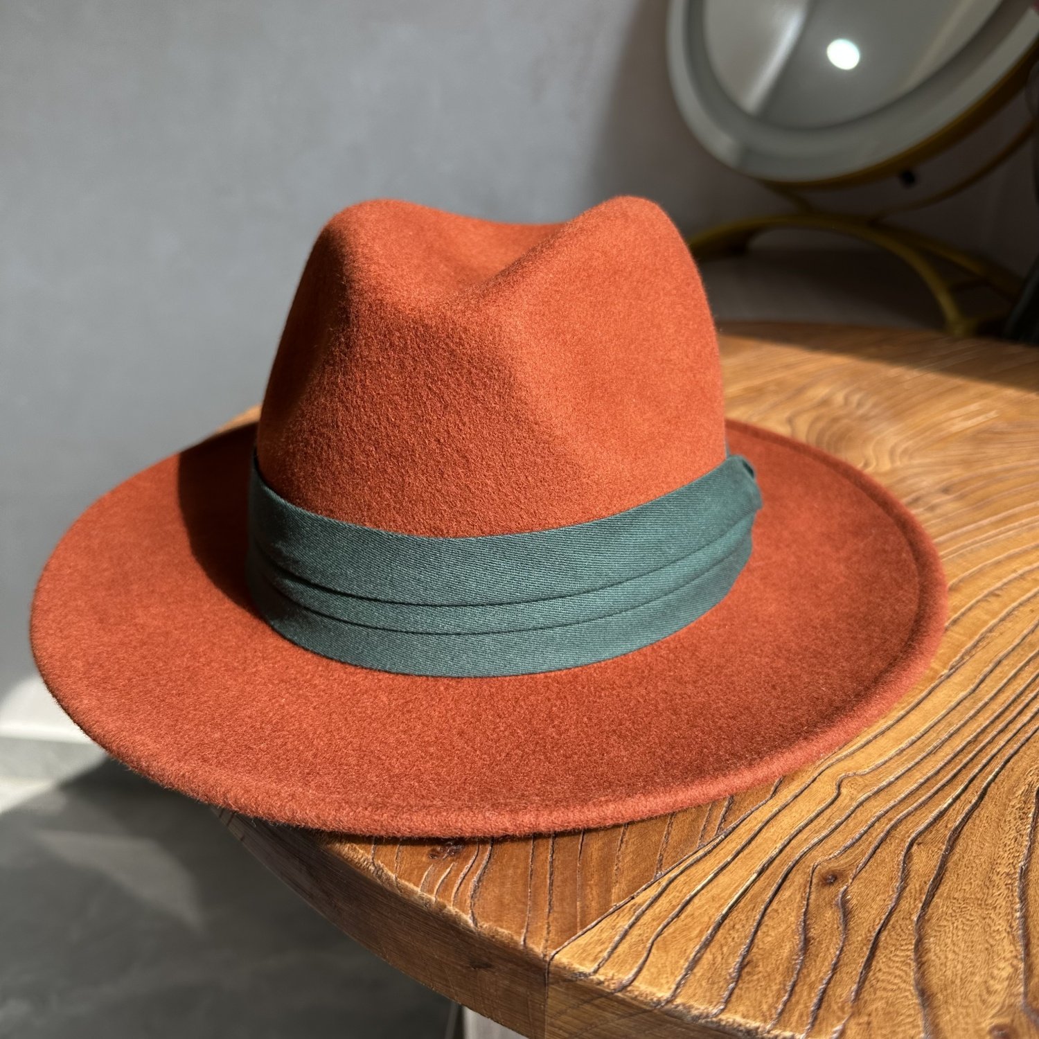 复古英伦铁锈红纯羊毛礼帽宽檐帽女秋冬羊毛帽韩版百搭平沿爵士帽