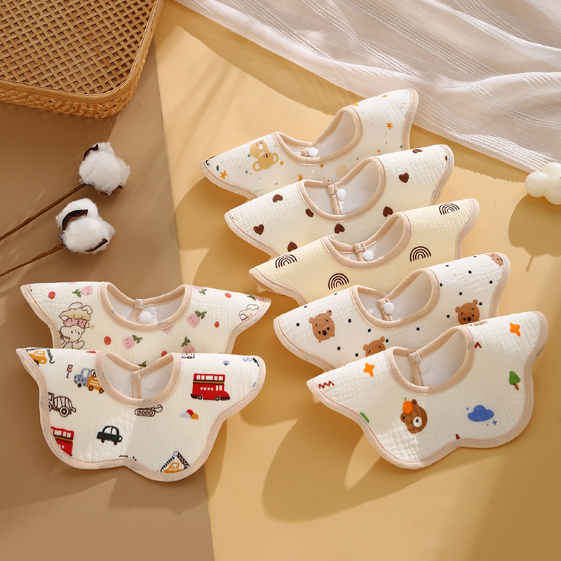 婴儿口水巾纯棉防水纱布围嘴花瓣