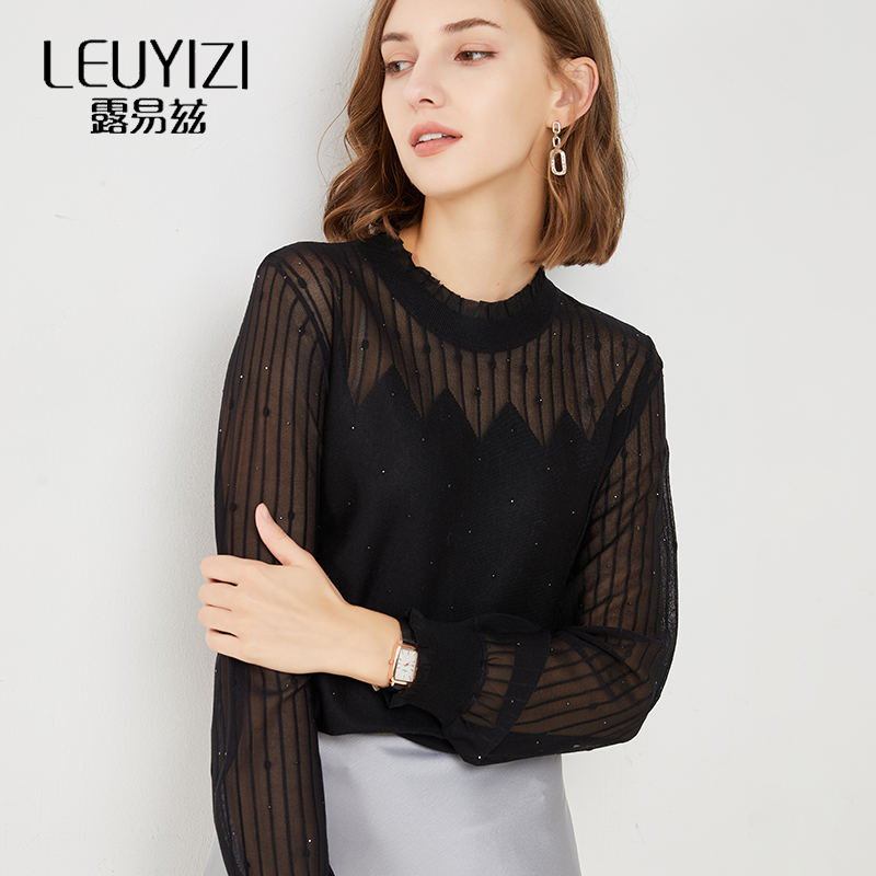 打底衫羊毛蕾丝套头圆领