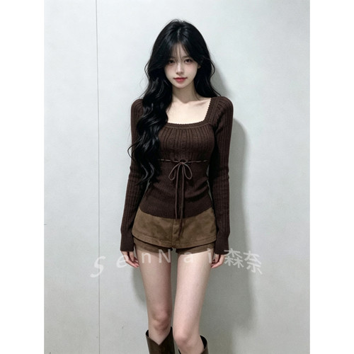 秋季新款纯欲辣妹针织短裤套装女