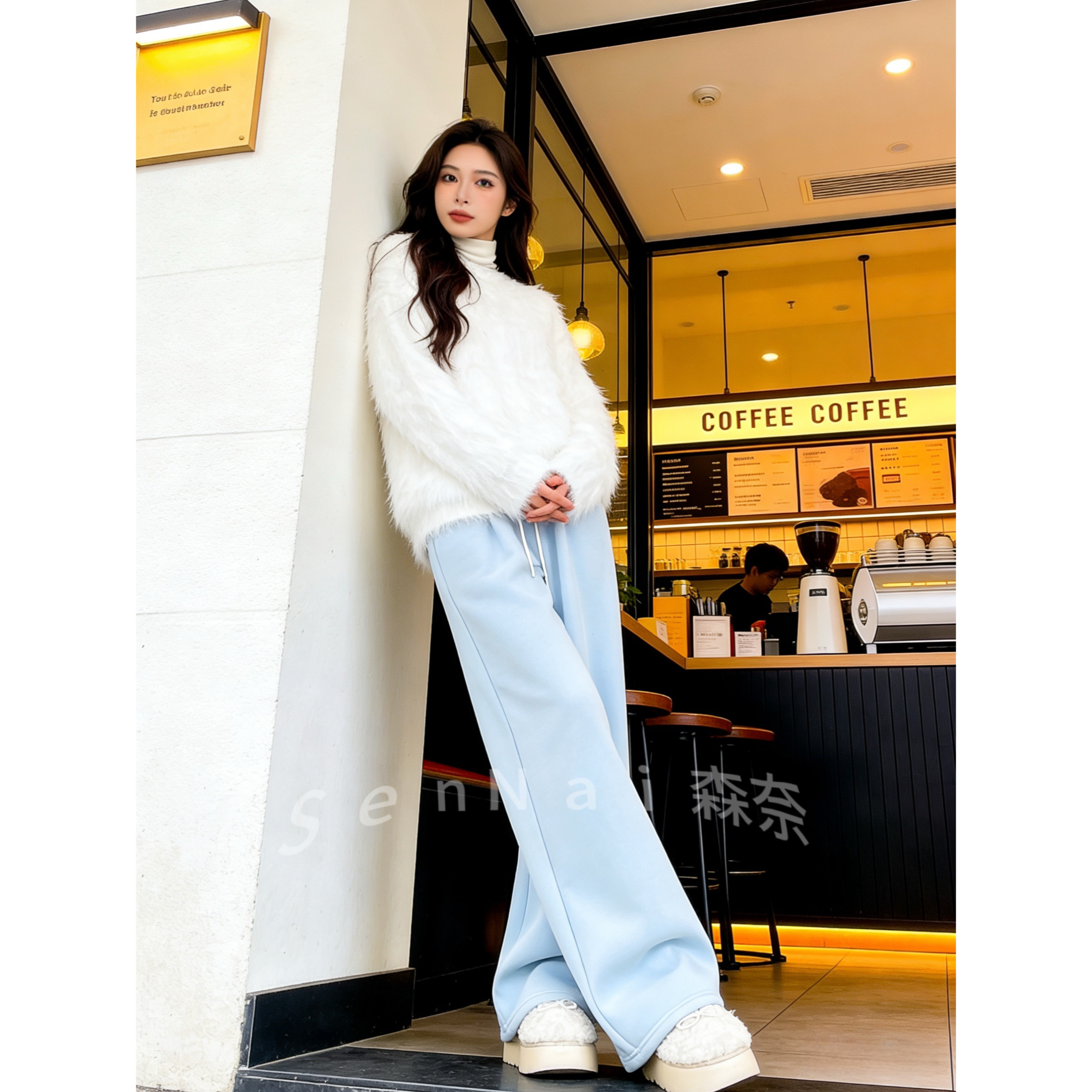 加绒加厚蓝色运动休闲裤女秋冬2026新款慵懒松弛感裤子宽松阔腿裤,女装/女士精品,卫裤,淘宝优惠券,粉丝福利购,淘宝优惠卷