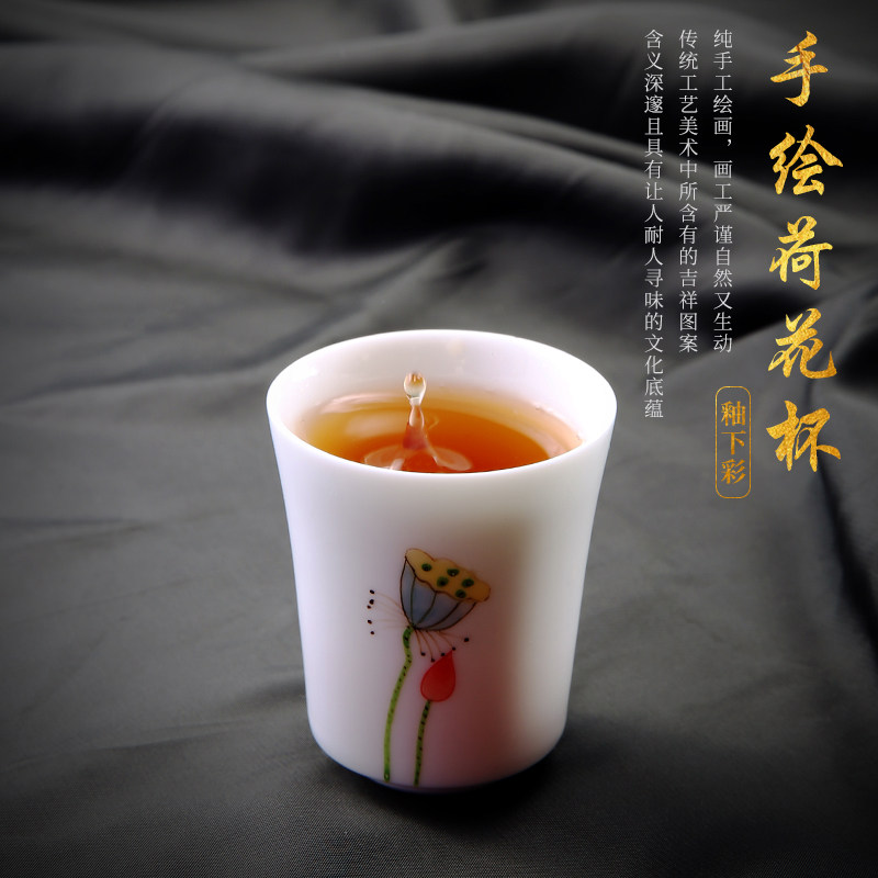 速发2025手绘羊脂玉瓷茶杯简约轻奢家用功夫茶具品茗闻香杯子单杯