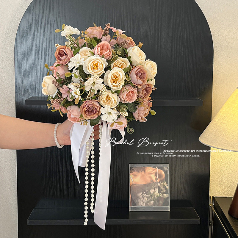 欧式轻奢高级仿生花新娘领证手捧花假花仿真花摆设结婚装饰挂花