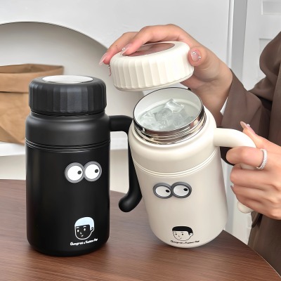 简约保温杯女士陶瓷茶水分离杯子礼物男生大容量办公室水杯带把手