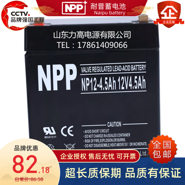 耐普蓄电池12V4.5Ah电子设备应急照明电源NP12-4.5Ah电梯消防电池